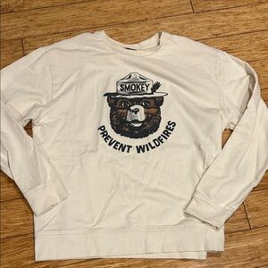 Men's Retro Cream Crewneck Sweatshirt  Streetwear Smokey Bear Prevent Wildfires